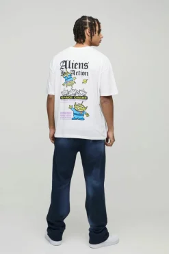 Shop boohooMAN Oversized Pixar Toy Story Aliens License Print T-Shirt white