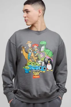 Fashion boohooMAN Oversized Pixar Toy Story License Print Sweatshirt charcoal
