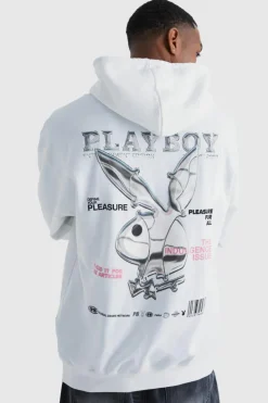 Online boohooMAN Oversized Playboy License Hoodie white