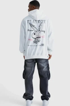 Online boohooMAN Oversized Playboy License Hoodie white