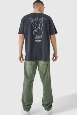 Fashion boohooMAN Oversized Playboy Rhinestone License T-shirt black