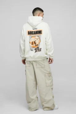 Flash Sale boohooMAN Oversized Pokemon Arcanine License Wash Print Hoodie ecru