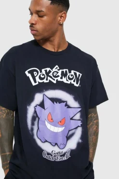 Fashion boohooMAN Oversized Pokemon Gengar License T-shirt black