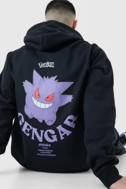 Cheap boohooMAN Oversized Pokemon Gengar License Hoodie black