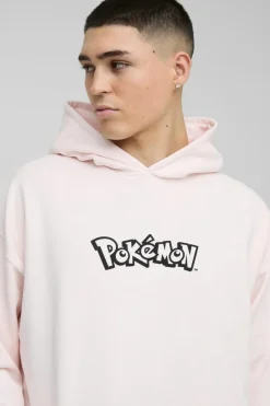 Outlet boohooMAN Oversized Pokemon Mew License Wash Print Hoodie pink