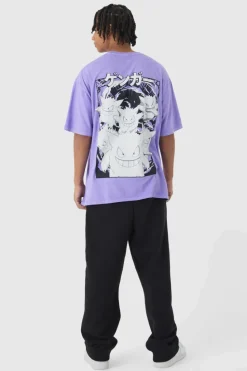 Cheap boohooMAN Oversized Pokemon Wash Extended Neck Gengar License T-shirt purple