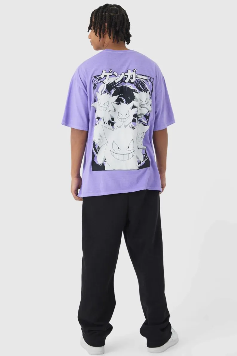 Cheap boohooMAN Oversized Pokemon Wash Extended Neck Gengar License T-shirt purple