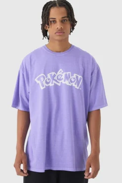 Cheap boohooMAN Oversized Pokemon Wash Extended Neck Gengar License T-shirt purple