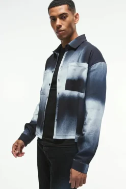 Clearance boohooMAN Oversized Printed Pleated Revere Boxy Shirt black