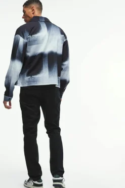 Clearance boohooMAN Oversized Printed Pleated Revere Boxy Shirt black