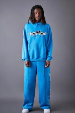 New boohooMAN Oversized Pu Applique Tracksuit blue