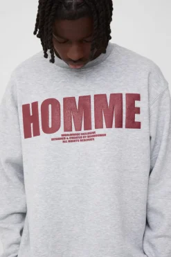 New boohooMAN Oversized Puff Print Homme Sweatshirt grey marl