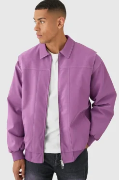 Outlet boohooMAN Oversized PU Panel Detail Bomber Jacket In pink