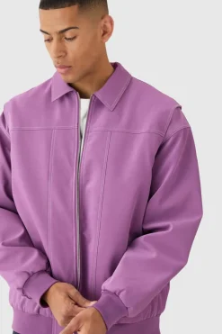 Outlet boohooMAN Oversized PU Panel Detail Bomber Jacket In pink