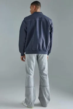 New boohooMAN Oversized PU Panel Detail Bomber Jacket In navy