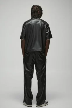 Cheap boohooMAN Oversized PU Pocket Detail Boxy Shirt black