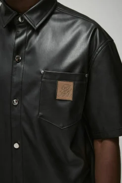 Cheap boohooMAN Oversized PU Pocket Detail Boxy Shirt black