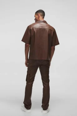 Clearance boohoo Oversized Pu Short Sleeve Set chocolate