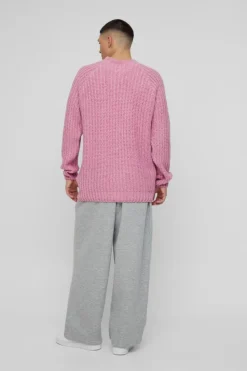 New boohooMAN Oversized Raglan Detail Boucle Knit Jumper light pink