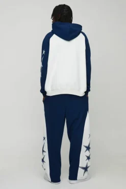 Cheap boohooMAN Oversized Raglan Homme Star Gusset Zip Through Hooded Tracksuit navy