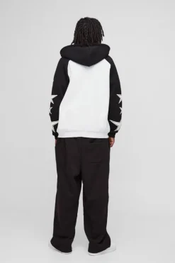 New boohooMAN Oversized Raglan Homme Star Gusset Zip Through Hoodie black