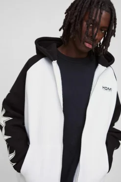 New boohooMAN Oversized Raglan Homme Star Gusset Zip Through Hoodie black