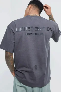 Discount boohooMAN Oversized Raised Limited Text T-shirt dark grey