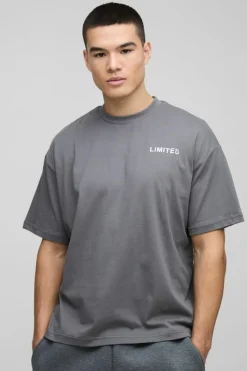 New boohooMAN Oversized Raised Limited Text T-shirt dark grey