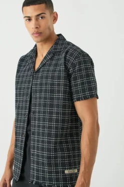 Best boohooMAN Oversized Raw Hem Boucle Shirt black