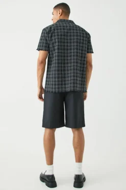 Best boohooMAN Oversized Raw Hem Boucle Shirt black