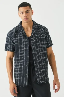 Best boohooMAN Oversized Raw Hem Boucle Shirt black