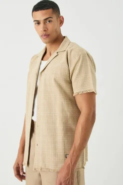 Best Sale boohooMAN Oversized Raw Hem Boucle Shirt taupe