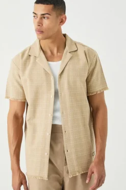 Best Sale boohooMAN Oversized Raw Hem Boucle Shirt taupe