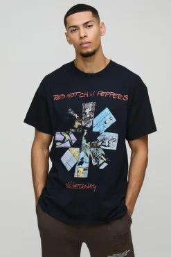 Online boohooMAN Oversized Red Hot Chili Peppers License Print T-Shirt black