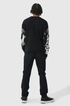 Cheap boohooMAN Oversized Renaissance Face Knit Jumper black