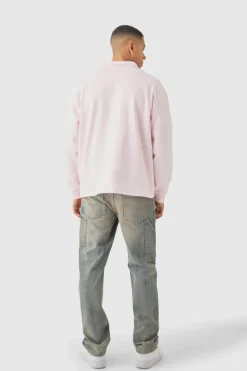 Sale boohooMAN Oversized Revere Neck Rugby Polo light pink