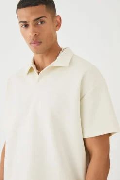Clearance boohooMAN Oversized Revere Scuba Polo ecru