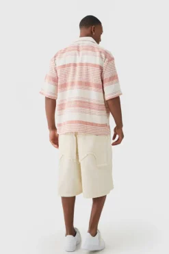 Online boohooMAN Oversized Revere Short Sleeve Stripe Shirt orange