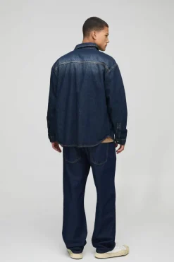 New boohooMAN Oversized Rigid ed Denim Shirt antique wash