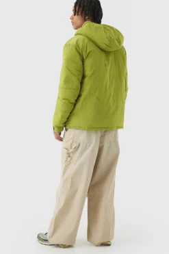 Flash Sale boohooMAN Oversized Ripstop Nylon Hooded Parka In lime
