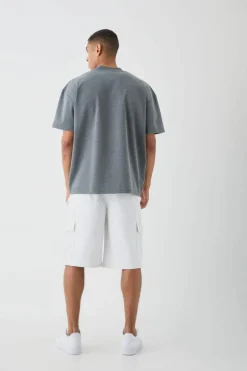 Sale boohooMAN Oversized Rubber Print Heavyweight T-shirt grey
