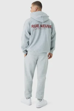Best boohooMAN Oversized Rue Neuve Graphic Hoodie grey marl
