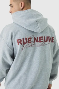 Best boohooMAN Oversized Rue Neuve Graphic Hoodie grey marl