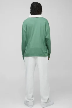 Best Sale boohooMAN Oversized Rugby Long Sleeve Polo green