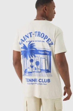 Flash Sale boohooMAN Oversized Saint Tropez Print T-shirt ecru