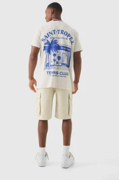 Flash Sale boohooMAN Oversized Saint Tropez Print T-shirt ecru