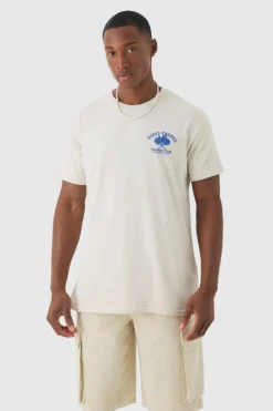 Flash Sale boohooMAN Oversized Saint Tropez Print T-shirt ecru