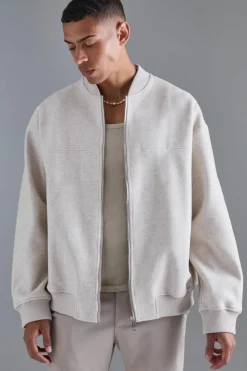 Best Sale boohooMAN Oversized Salt And Pepper Melton Bomber Jacket ecru