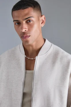 Best Sale boohooMAN Oversized Salt And Pepper Melton Bomber Jacket ecru