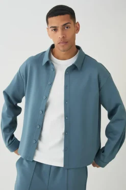 Best Sale boohooMAN Oversized Scuba Boxy Shirt slate blue